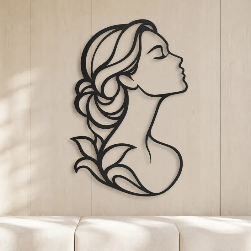 Minimal Beauty Profile Metal Wall Art | Minimalist Woman Line Art - lifestyle view 5