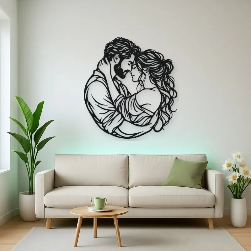 Forehead Touch Metal Wall Art | Romantic Couple Decor