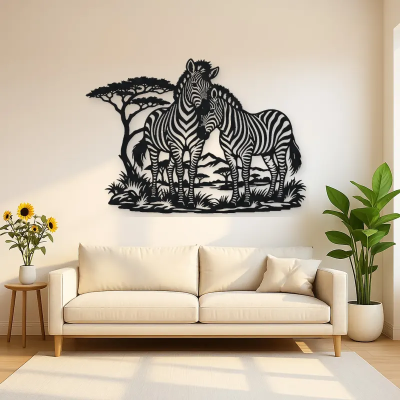 Zebra Pair Metal Wall Art | Wildlife Silhouette Decor
