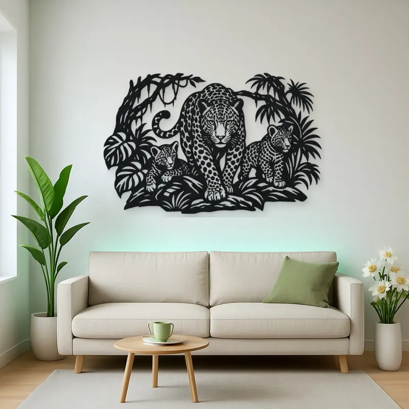 Leopard Jungle Metal Wall Art | Wildlife Silhouette Decor