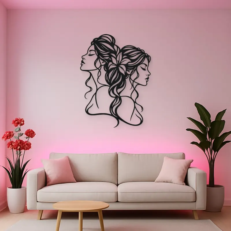 Two Faces One Line Metal Wall Art | Romantic Couple Decor