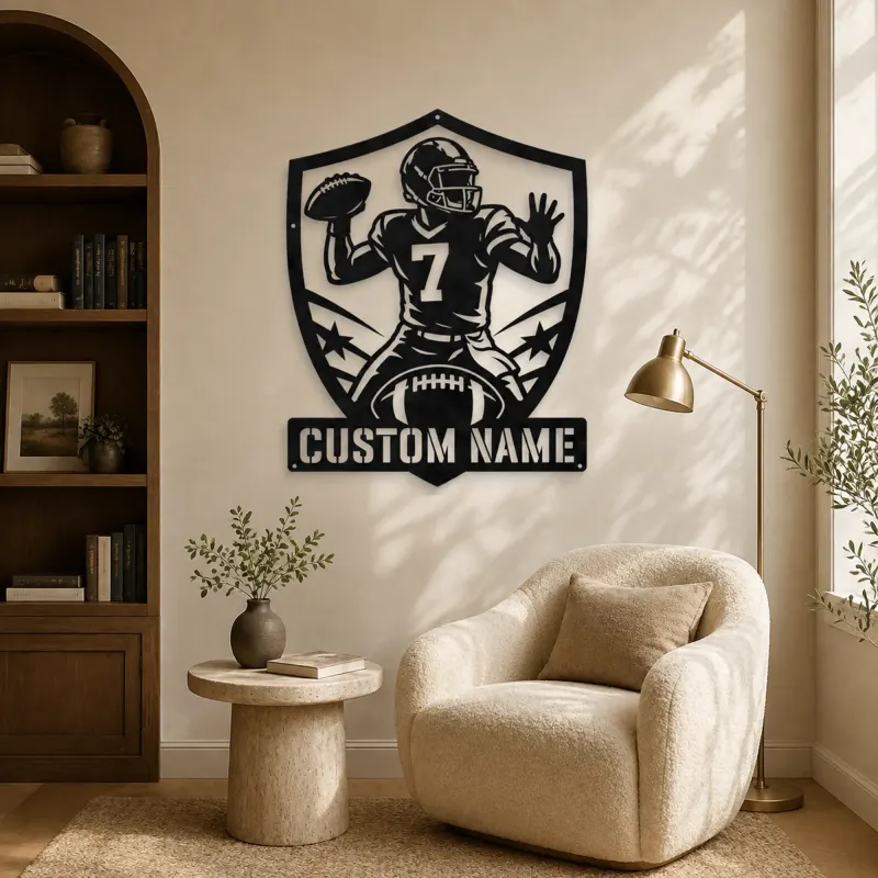 Personalized Number 7 Quarterback Shield Metal Wall Art - lifestyle view 5