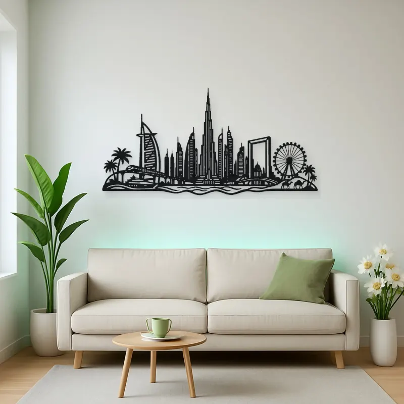 Dubai Skyline Arc Metal Wall Art | Travel and City Wall Decor