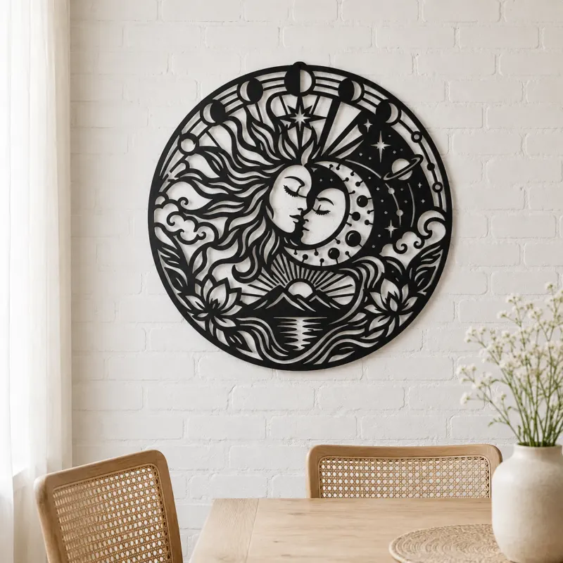 Sun and Moon Embrace Metal Wall Art | Celestial Boho Wall Decor - lifestyle view 4