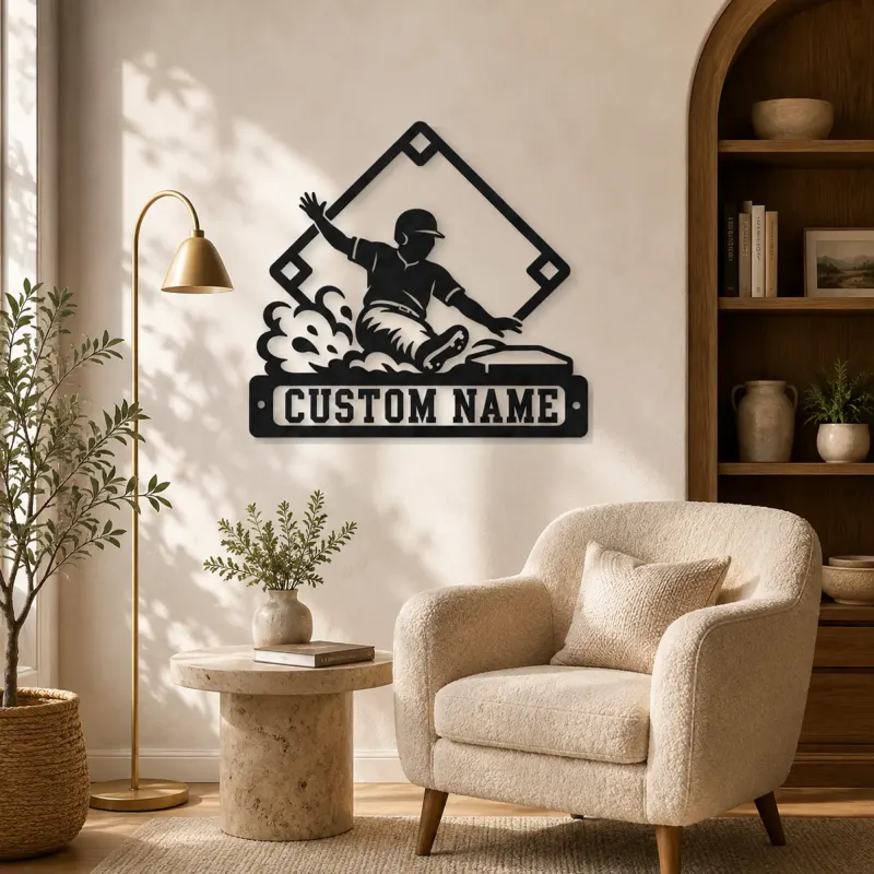 Personalized Baseball Player Sliding Home Metal Wall Art - lifestyle view 5
