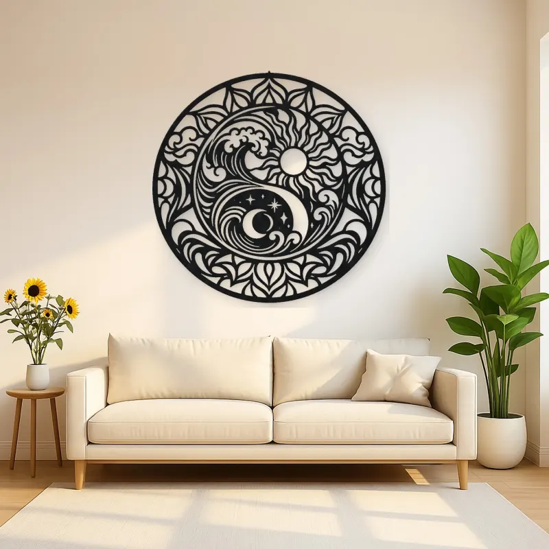 Yin-Yang Waves Metal Wall Art | Spiritual Boho Metal Decor