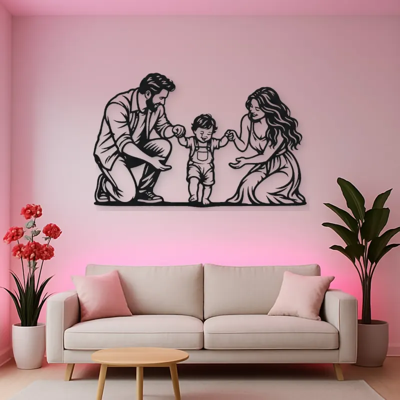 Baby First Steps Metal Wall Art | Family Silhouette Decor