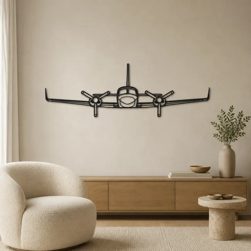 421C Front Airplane Silhouette Metal Wall Art, Metal Aircraft Silhouette, Aviation Wall Decor, Aviator Decor - lifestyle view 5