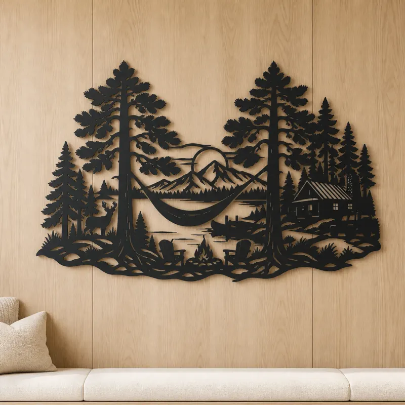 Hammock between Pines Metal Wall Art | Cozy Home Metal Decor - lifestyle view 5