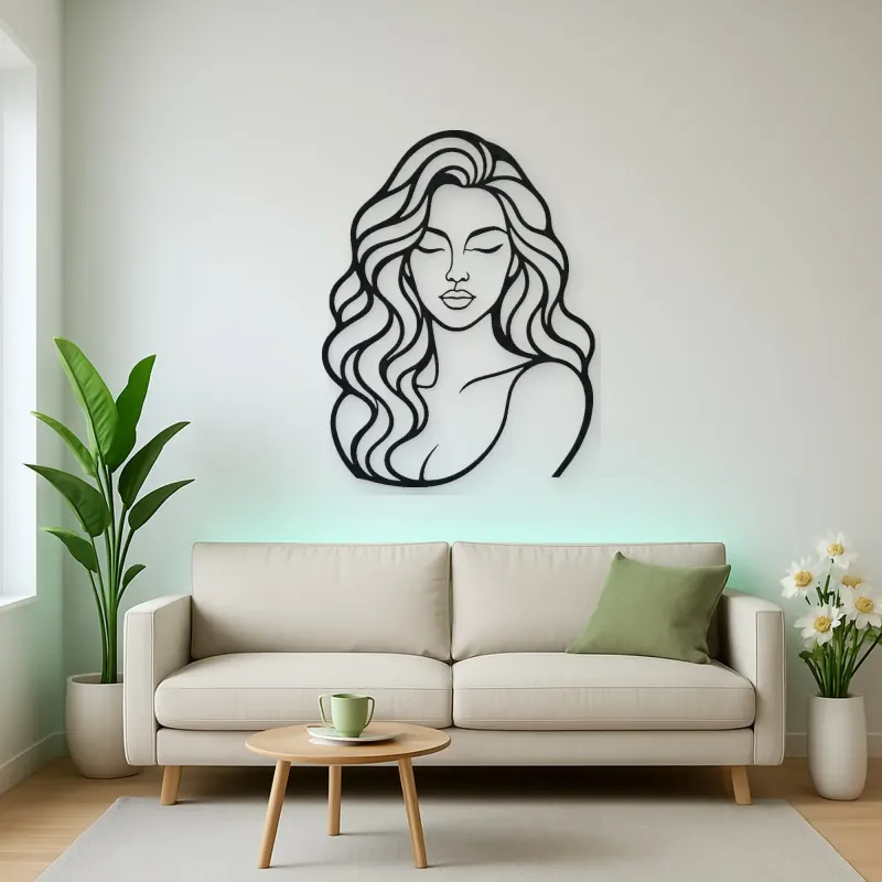 Wavy Hair Beauty Metal Wall Art | Minimalist Woman Line Art