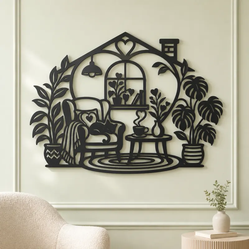 Home Sweet Heart Symbol Metal Wall Art | Cozy Home Metal Decor - lifestyle view 2