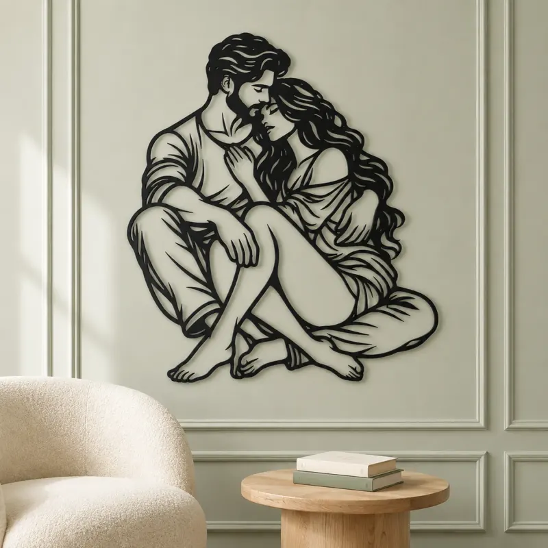 Seated Cuddle Metal Wall Art | Romantic Couple Decor - lifestyle view 2