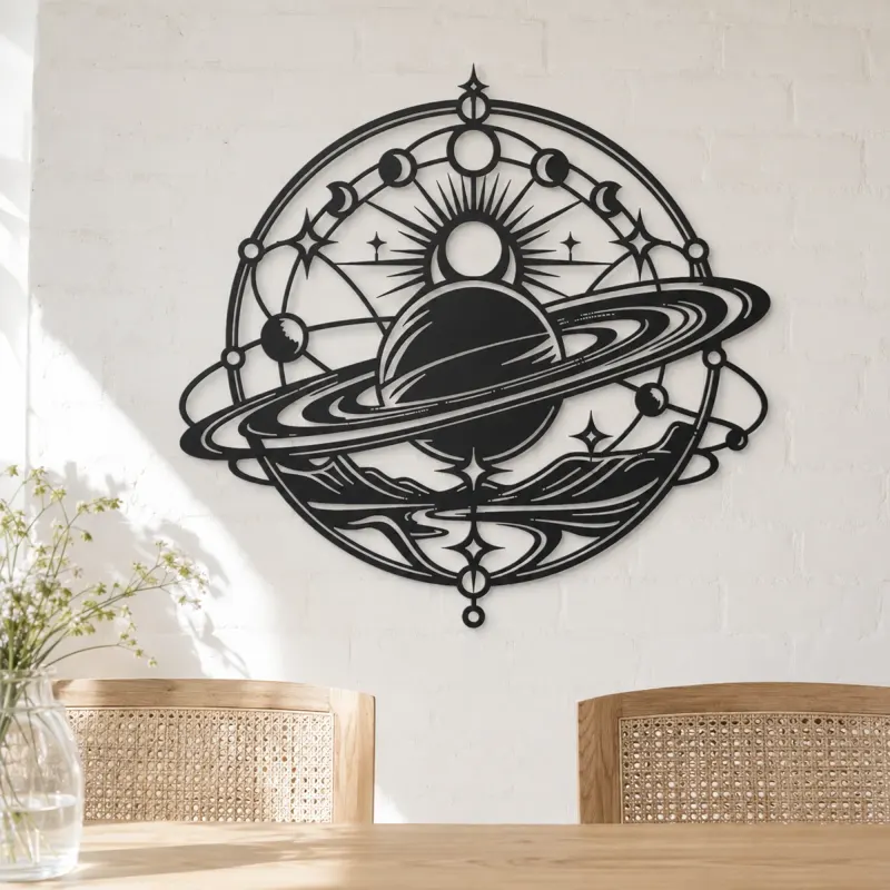 Saturn Ring Rhythm Metal Wall Art | Celestial Boho Wall Decor - lifestyle view 4