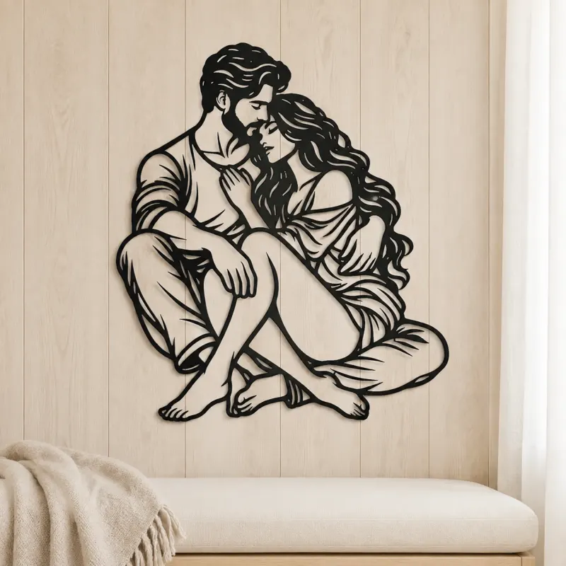 Seated Cuddle Metal Wall Art | Romantic Couple Decor - lifestyle view 5