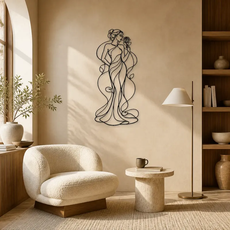 Standing Rose Muse Metal Wall Art | Botanical Woman Wall Decor - lifestyle view 5
