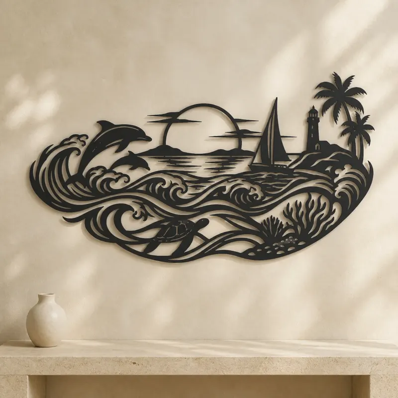 Endless Blue Horizon Metal Wall Art | Nature Silhouette Decor - lifestyle view 3