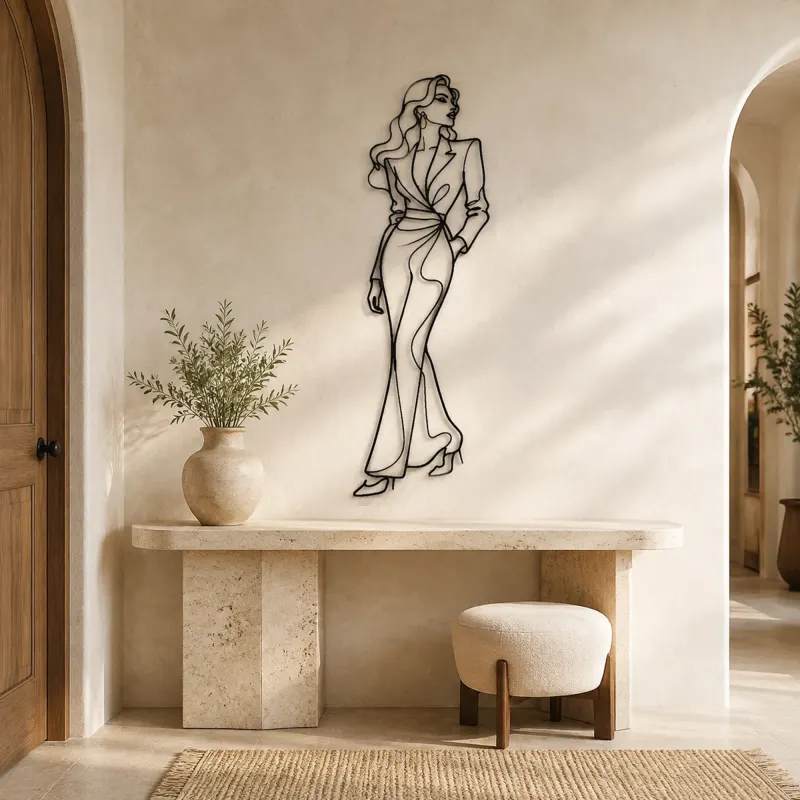 Tailored Jumpsuit Pose Metal Wall Art | Fashion Figure Wall Decor - lifestyle view 3