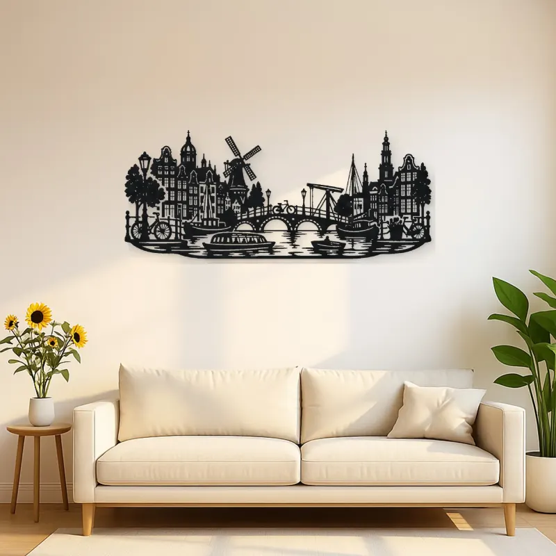 Amsterdam Canal Line Metal Wall Art | Travel and City Wall Decor