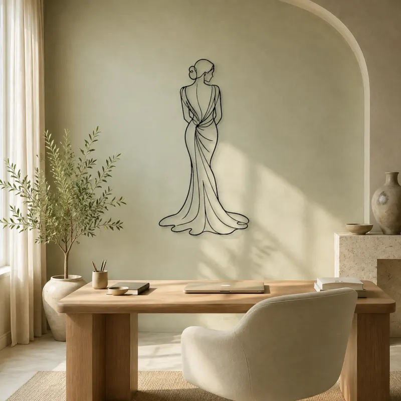 Silk Gown Back Pose Metal Wall Art | Fashion Figure Wall Decor - lifestyle view 4