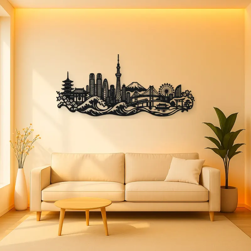 Tokyo Skyline Wave Metal Wall Art | Travel and City Wall Decor