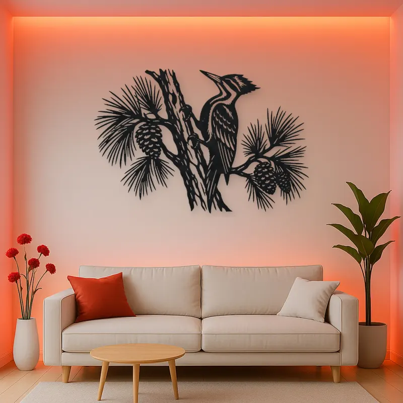 Woodpecker Pine Metal Wall Art | Wildlife Silhouette Decor