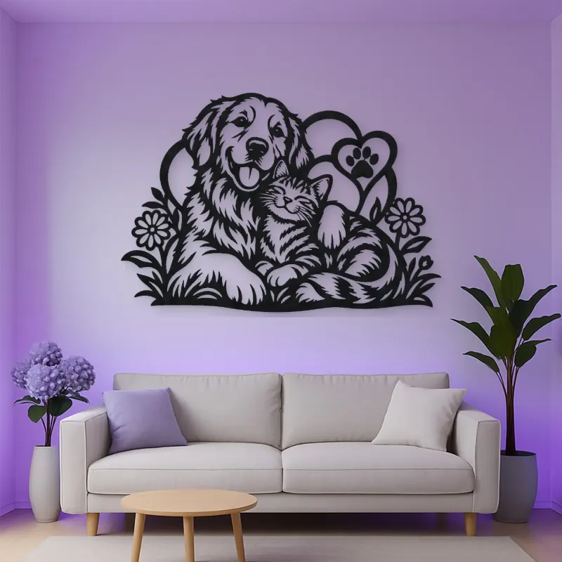 Dog and Cat Friends Metal Wall Art | Pet Lover Silhouette Decor