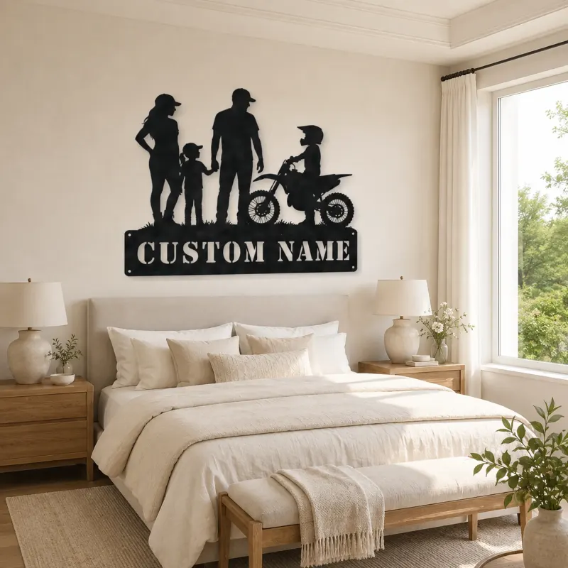 Personalized Motocross Family with Mini Dirt Bike Metal Wall Art - lifestyle view 2