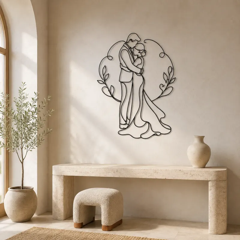 Newlywed Hug Metal Wall Art | Romantic Couple Decor - lifestyle view 3