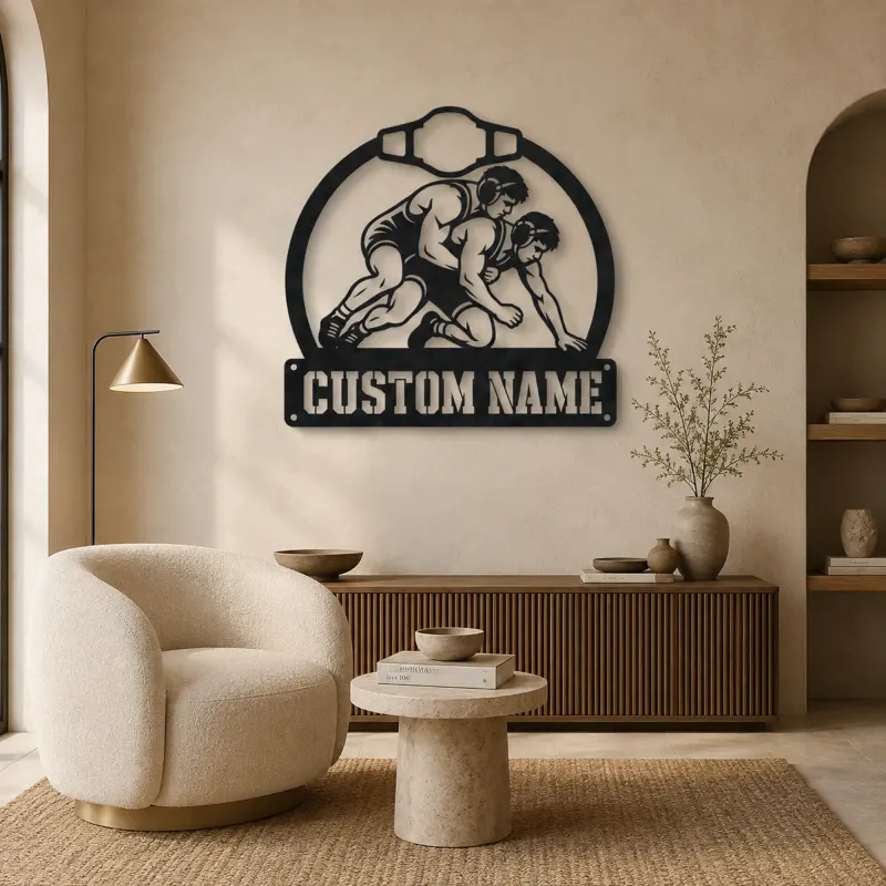 Personalized Wrestling Match Metal Wall Art with Belt Frame - lifestyle view 5
