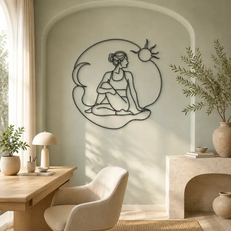 Twisted Chair Flow Metal Wall Art | Yoga and Meditation Wall Decor - lifestyle view 4