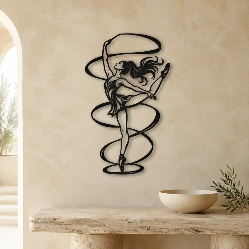 Ribbon Dancer Metal Wall Art | Movement Silhouette Decor - lifestyle view 3