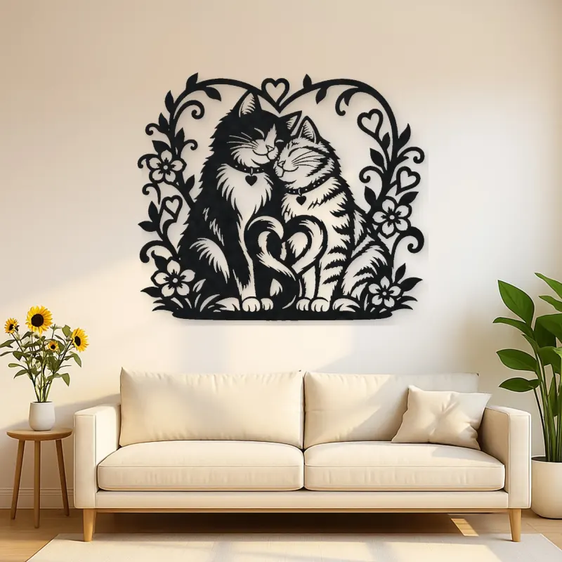 Two Cats in Love Metal Wall Art | Pet Lover Silhouette Decor