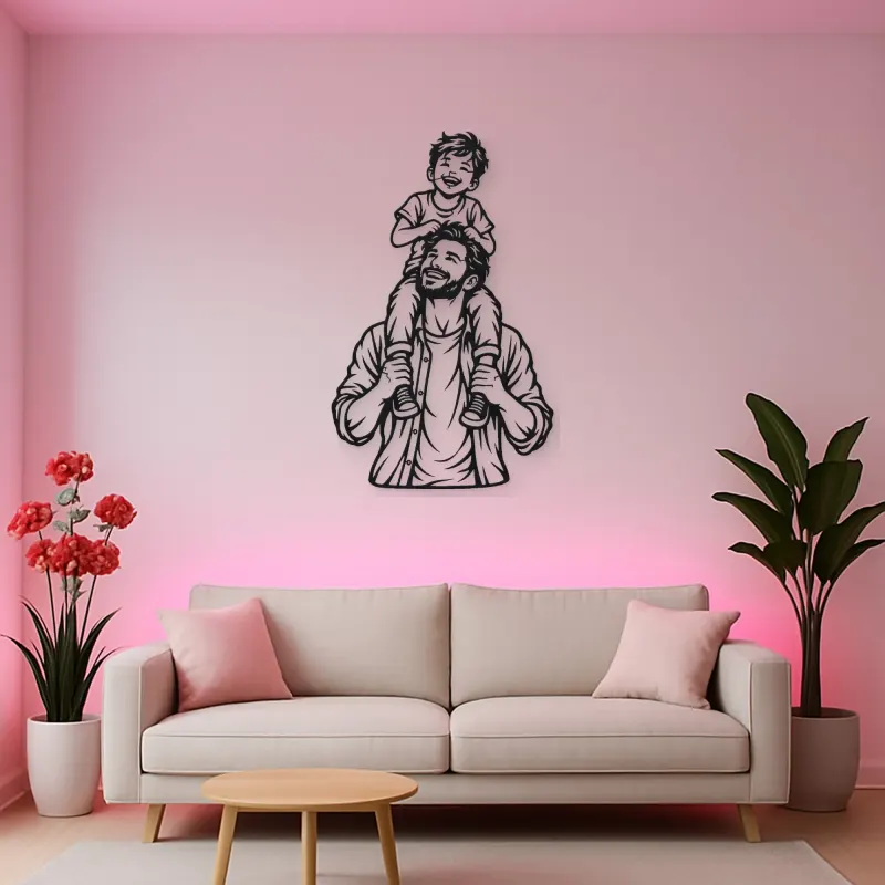 Father Son Shoulders Metal Wall Art | Family Silhouette Decor
