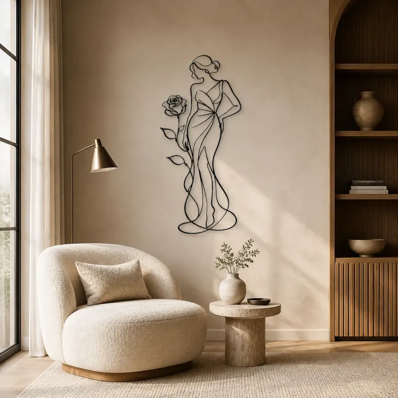 Standing Rose Model Metal Wall Art | Botanical Woman Wall Decor - lifestyle view 5
