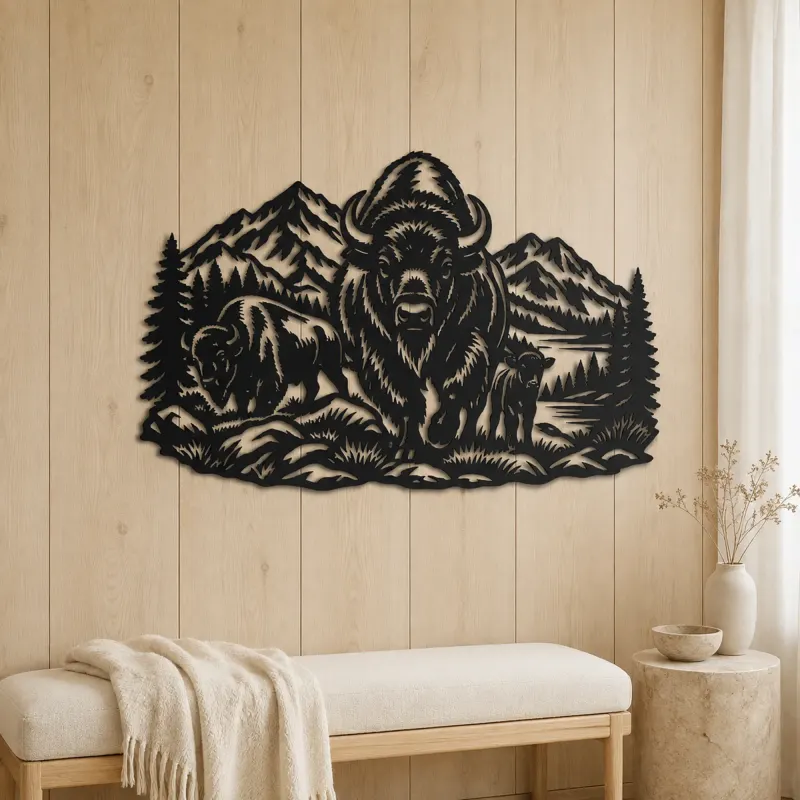 Buffalo Mountain Metal Wall Art | Wildlife Silhouette Decor - lifestyle view 5