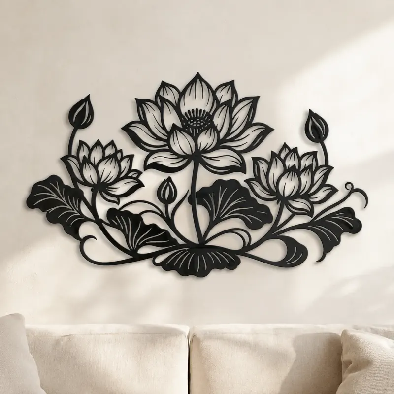 Décoration murale en métal Lotus Bloom Balance | Décor mural botanique