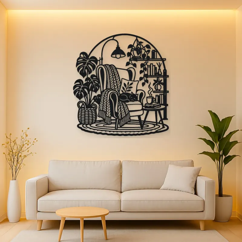 Reading Chair Corner Metal Wall Art | Cozy Home Metal Decor