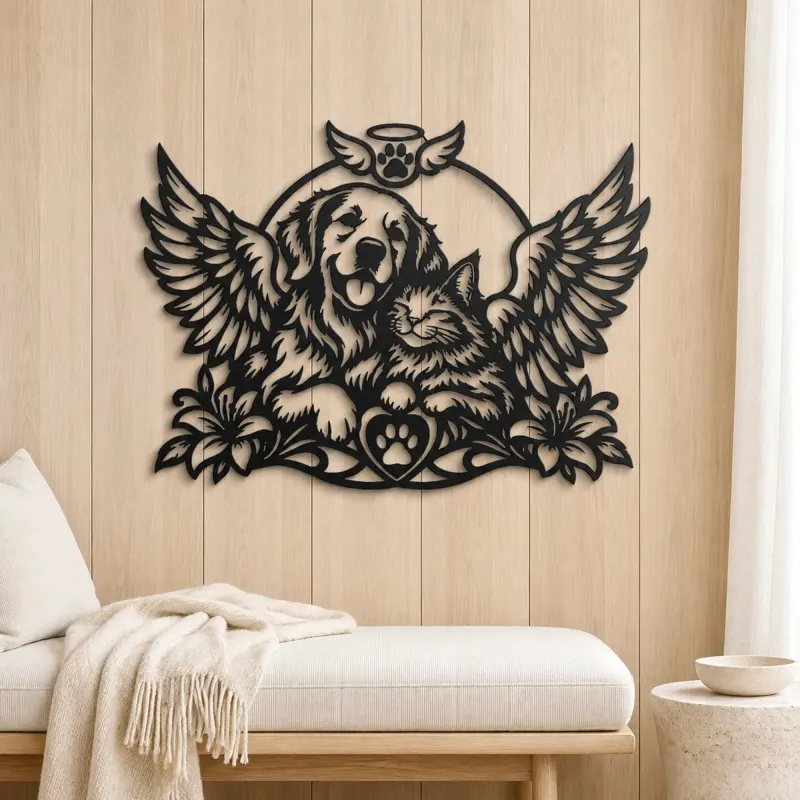 Pet Memorial Wings Metal Wall Art | Pet Lover Silhouette Decor - lifestyle view 5