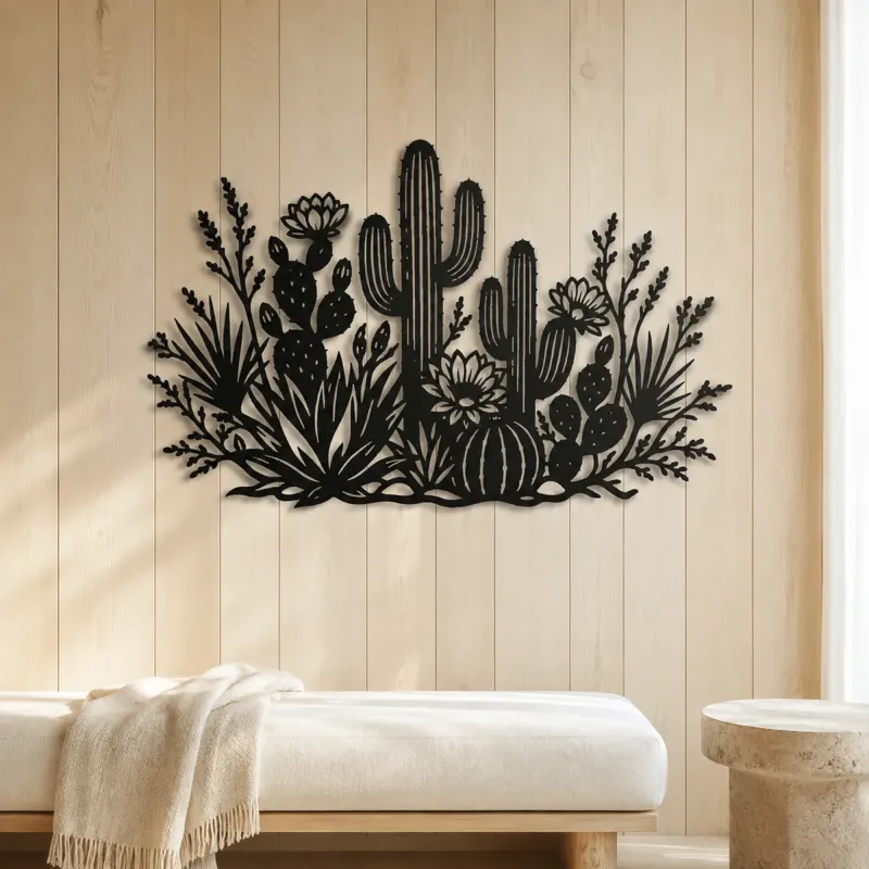 Cactus Desert Garden Metal Wall Art | Botanical Metal Wall Decor - lifestyle view 5