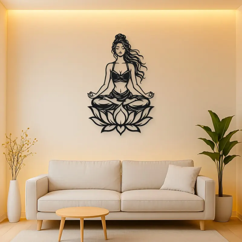 Meditation with Lotus Metal Wall Art | Movement Silhouette Decor