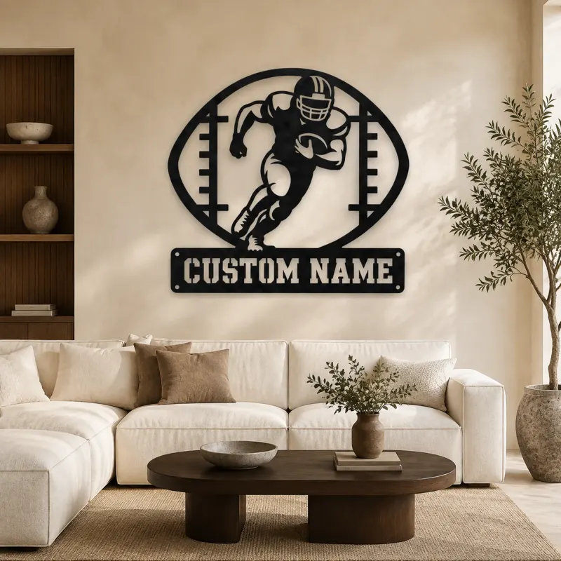 Personalized Football Player Metal Wall Art with Ball Frame - lifestyle view 5