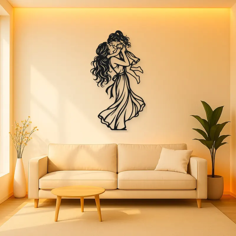 Single Mother Child Metal Wall Art | Family Silhouette Decor