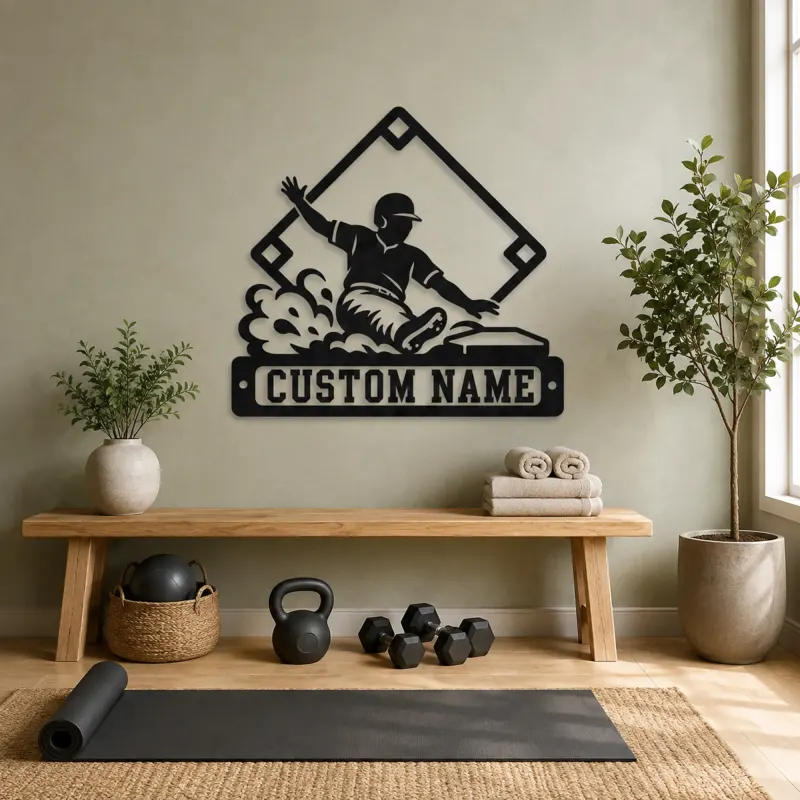 Personalized Baseball Player Sliding Home Metal Wall Art - lifestyle view 4