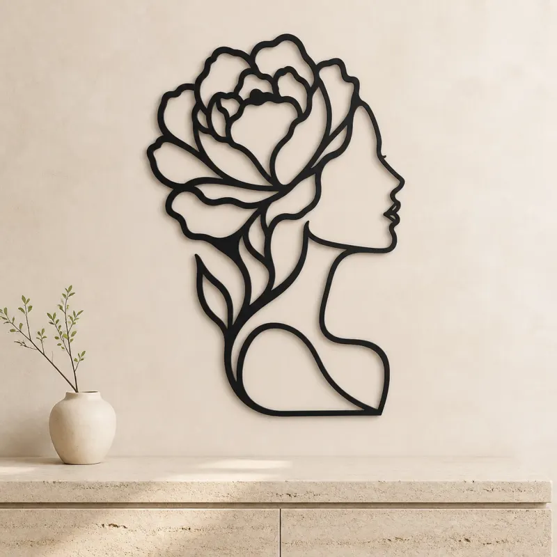 Single Profile Bloom Metal Wall Art | Minimalist Woman Line Art - lifestyle view 3