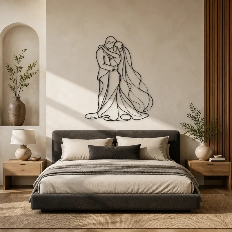 Wedding Veil Embrace Metal Wall Art | Romantic Couple Decor - lifestyle view 5
