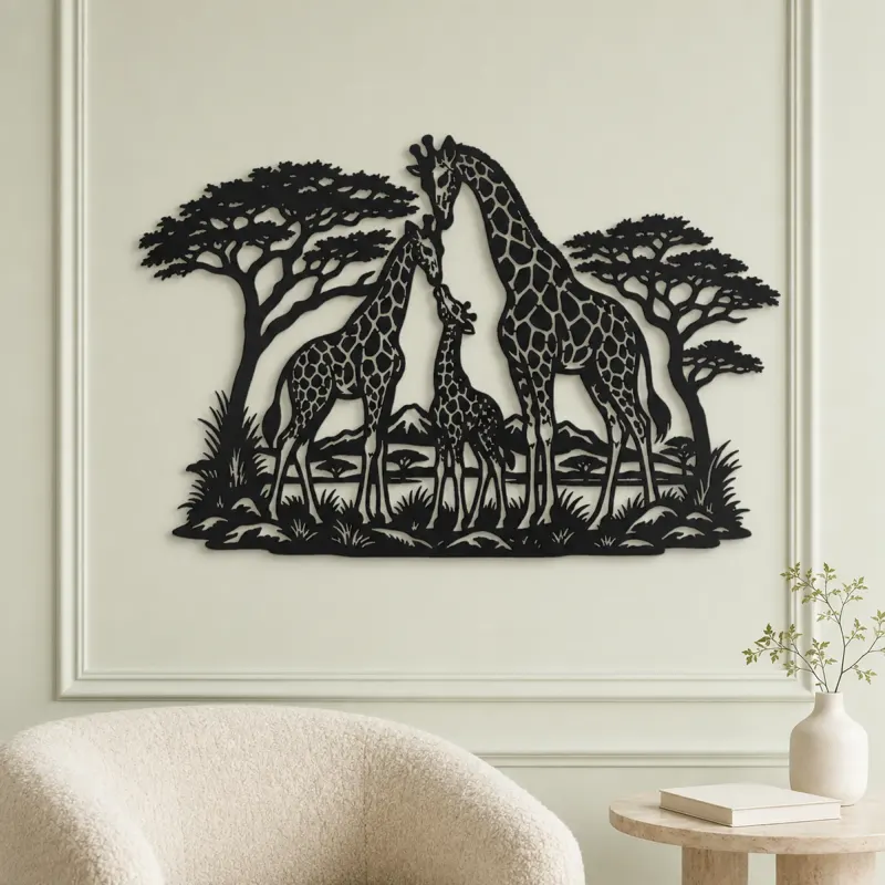 Giraffe Family Metal Wall Art | Wildlife Silhouette Decor - lifestyle view 2