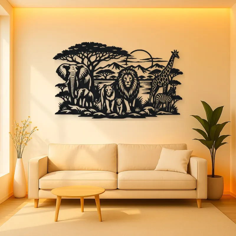 Safari Animal Horizon Metal Wall Art | Wildlife Silhouette Decor