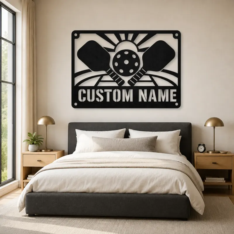 Personalized Pickleball Metal Wall Art with Sunrise Court - lifestyle view 2