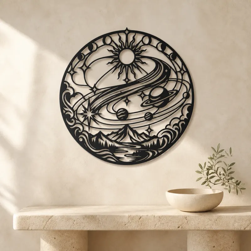Comet Trail Curve Metal Wall Art | Nature Silhouette Decor - lifestyle view 3
