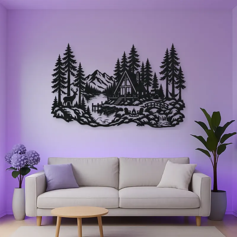 A-Frame Cabin Woods Metal Wall Art | Nature Silhouette Decor